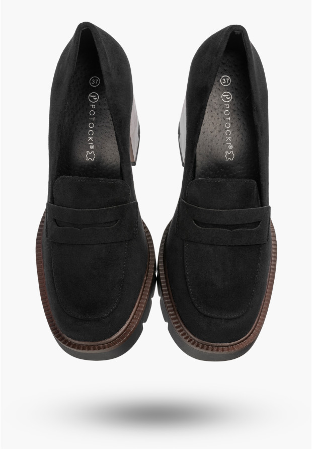Mokasyny Damskie Buty Eleganckie Półbuty Skórzana Wkładka Czarne Potocki