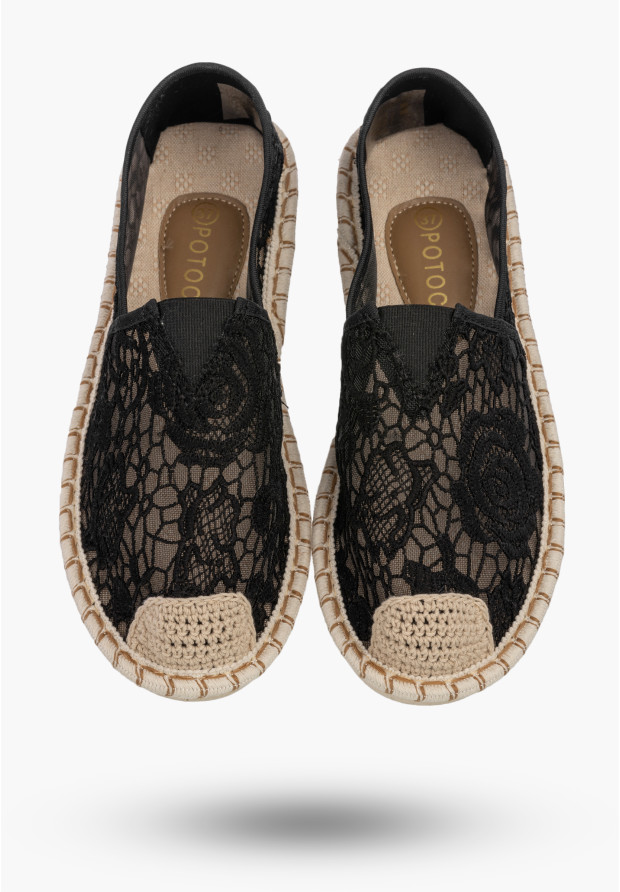 Espadryle Damskie Koronkowe Buty Casual Półbuty Letnie Czarne Potocki
