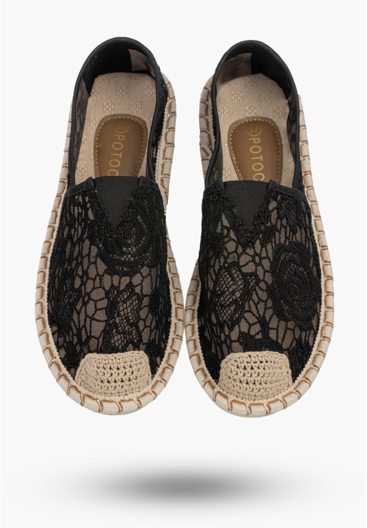 Espadryle Damskie Koronkowe Buty Casual Półbuty Letnie Czarne Potocki