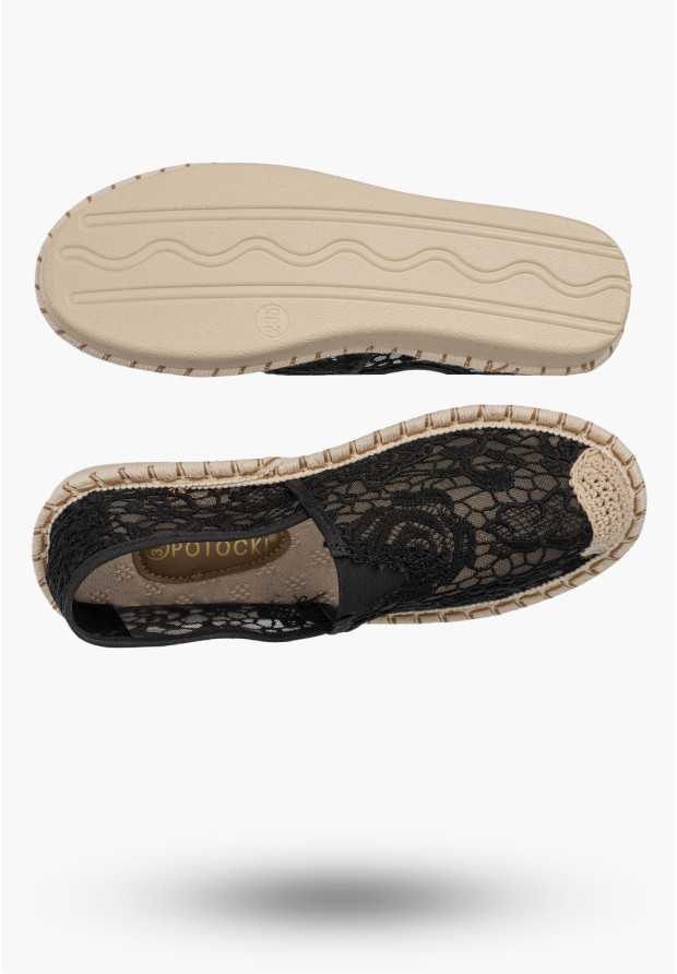 Espadryle Damskie Koronkowe Buty Casual Półbuty Letnie Czarne Potocki