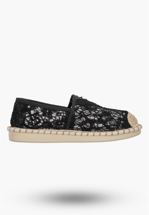 Espadryle Damskie Koronkowe Buty Casual Półbuty Letnie Czarne Potocki