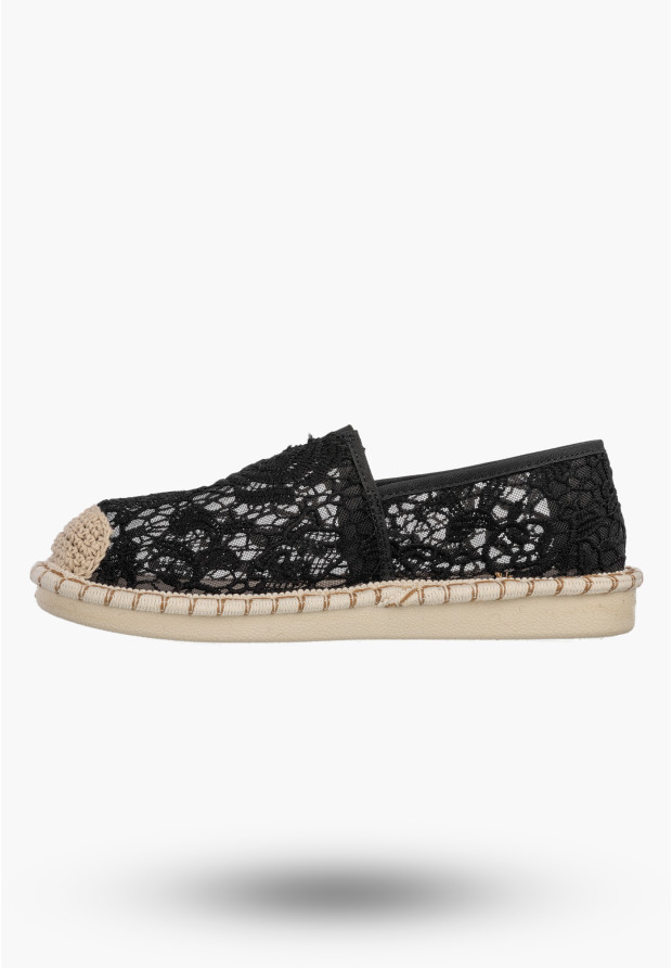 Espadryle Damskie Koronkowe Buty Casual Półbuty Letnie Czarne Potocki