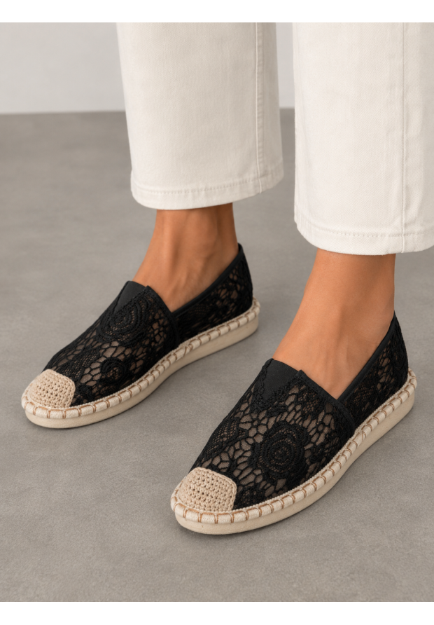 Espadryle Damskie Koronkowe Buty Casual Półbuty Letnie Czarne Potocki