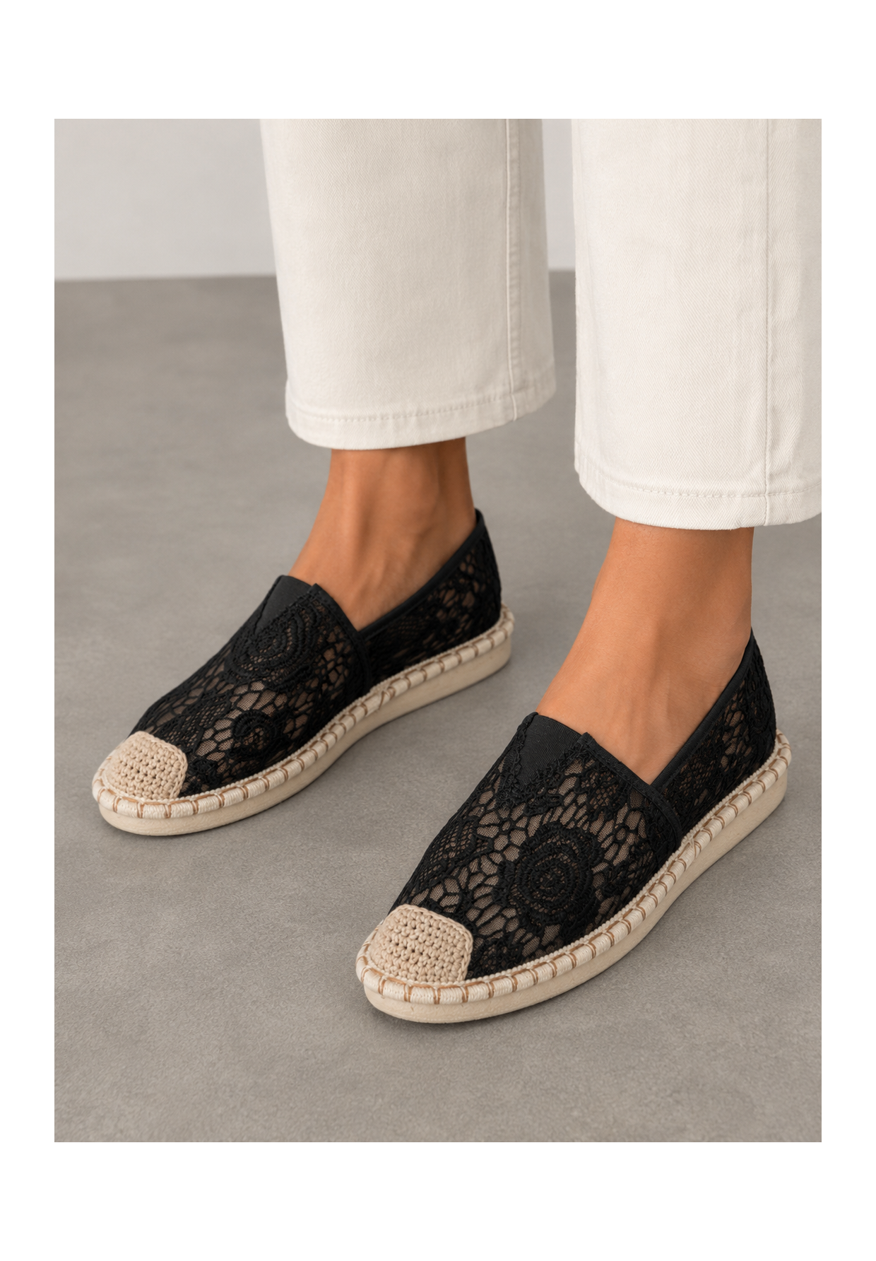 Espadryle Damskie Koronkowe Buty Casual Półbuty Letnie Czarne Potocki