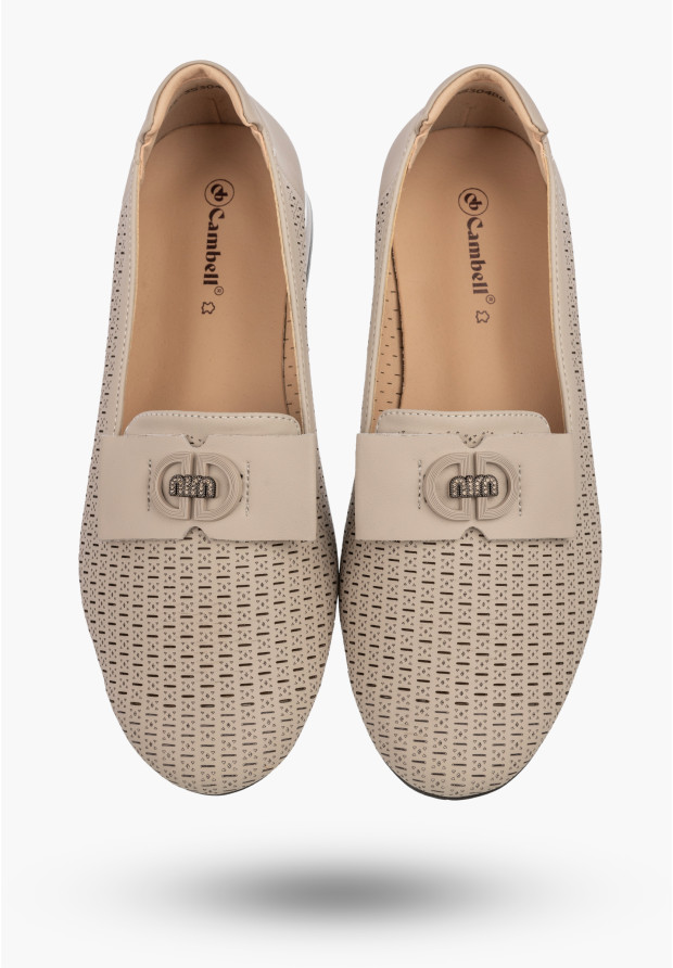 Mokasyny Damskie Skórzane Buty Ażurowe Eleganckie Półbuty Komfortowe Beżowe