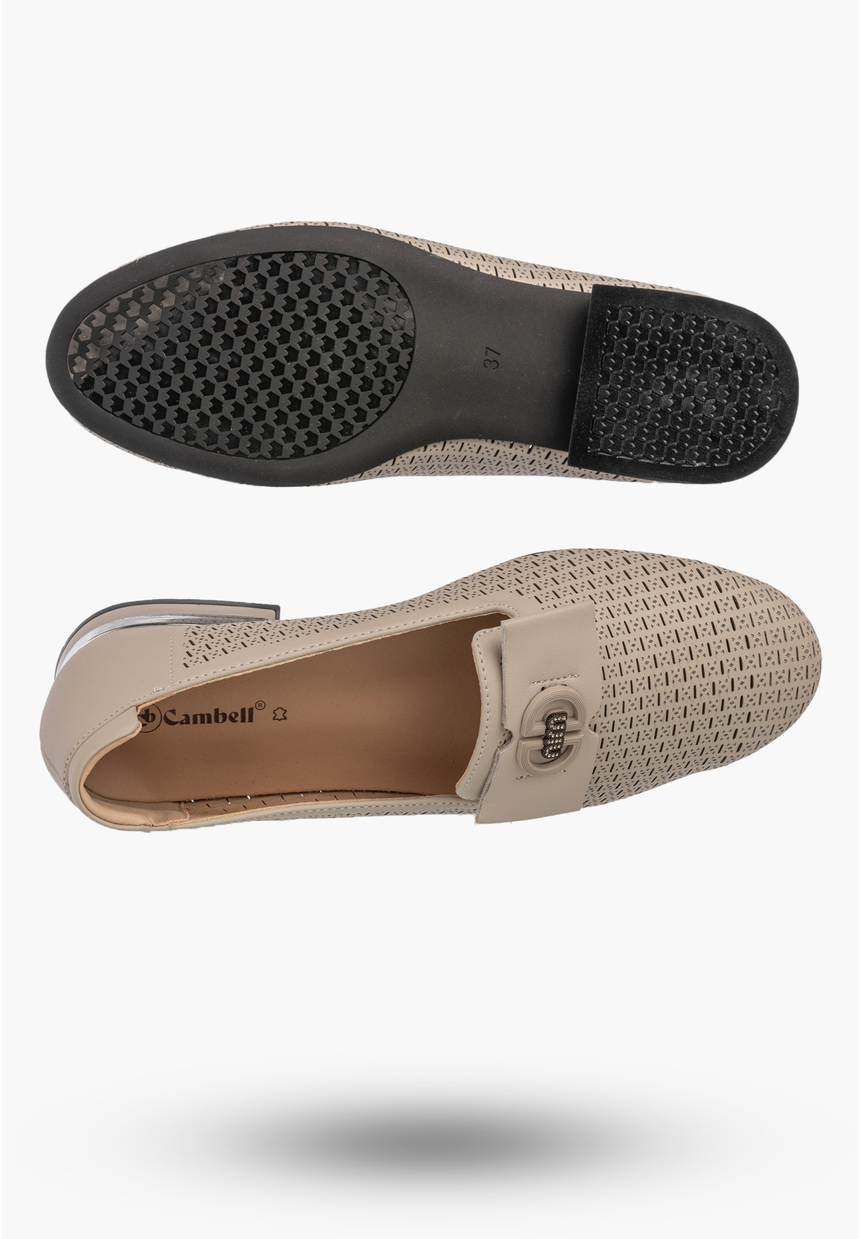 Mokasyny Damskie Skórzane Buty Ażurowe Eleganckie Półbuty Komfortowe Beżowe