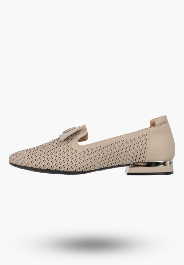Mokasyny Damskie Skórzane Buty Ażurowe Eleganckie Półbuty Komfortowe Beżowe