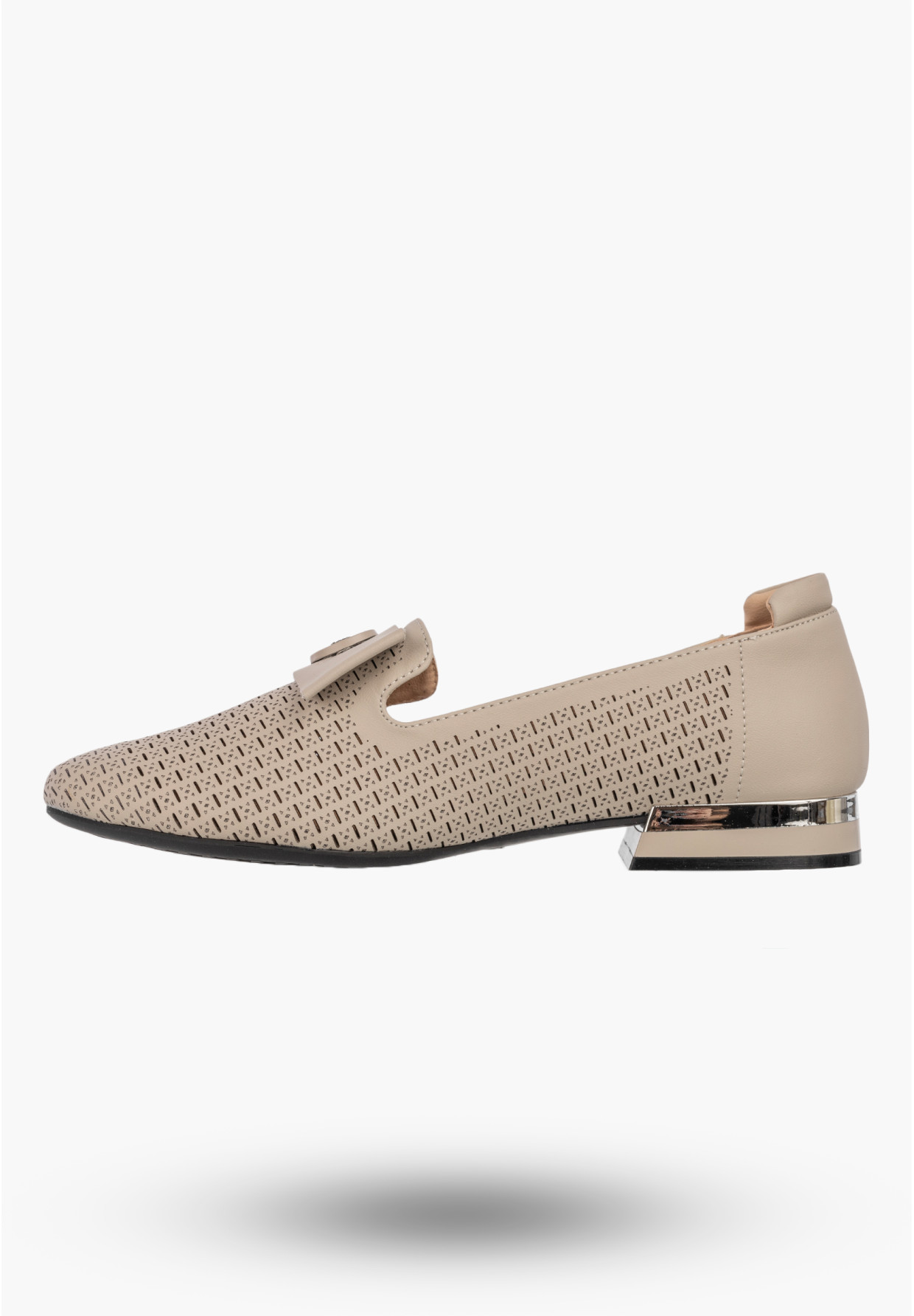 Mokasyny Damskie Skórzane Buty Ażurowe Eleganckie Półbuty Komfortowe Beżowe