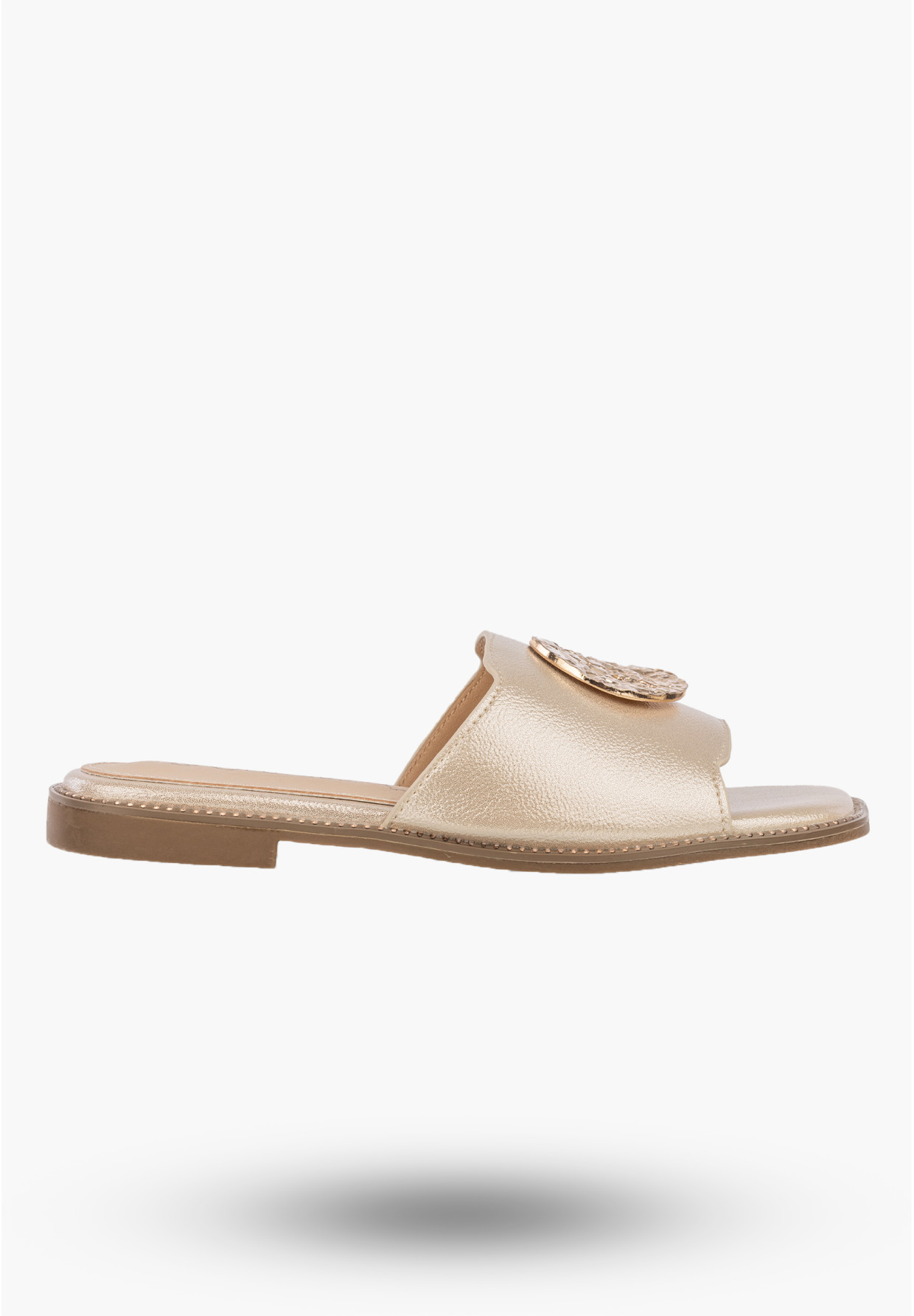 Klapki Damskie Ekoskóra Buty Wsuwane Eleganckie Skórzana Wkładka Złote
