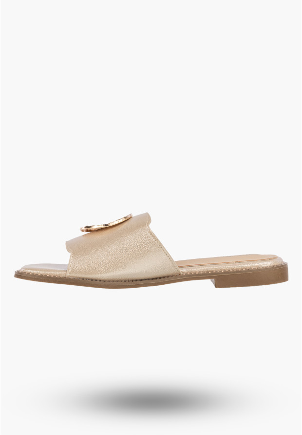Klapki Damskie Ekoskóra Buty Wsuwane Eleganckie Skórzana Wkładka Złote
