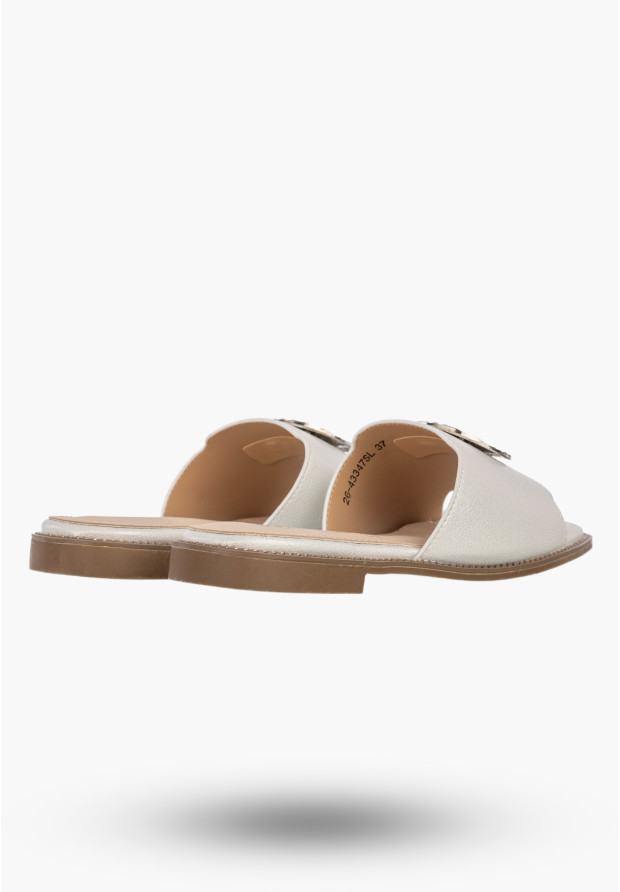 Klapki Damskie Ekoskóra Buty Wsuwane Eleganckie Skórzana Wkładka Srebrne