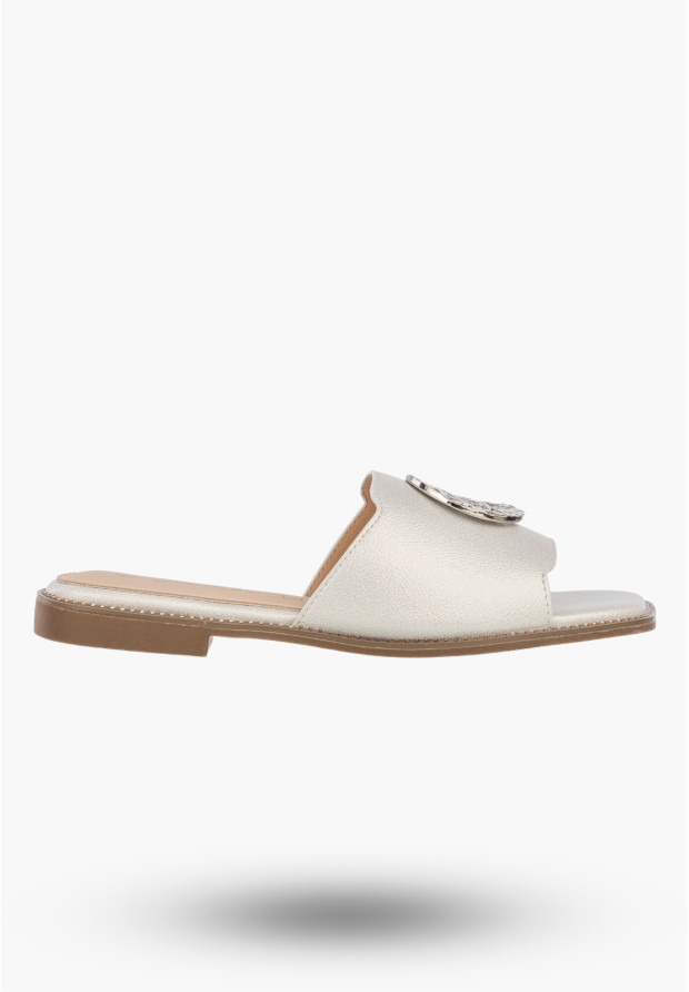 Klapki Damskie Ekoskóra Buty Wsuwane Eleganckie Skórzana Wkładka Srebrne