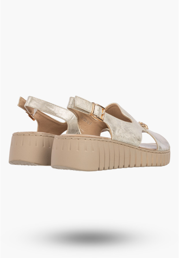 Sandały Damskie Ekoskóra Eleganckie Buty Stylowe Na Platformie Złote