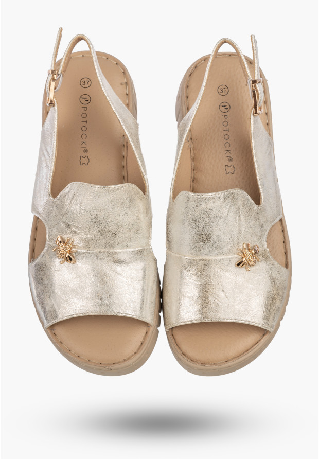 Sandały Damskie Ekoskóra Eleganckie Buty Stylowe Na Platformie Złote