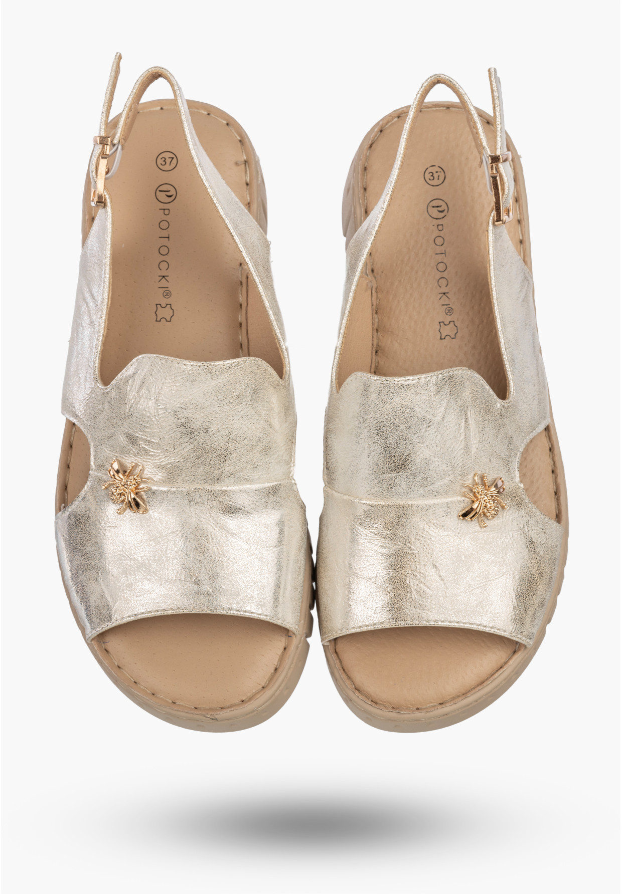 Sandały Damskie Ekoskóra Eleganckie Buty Stylowe Na Platformie Złote