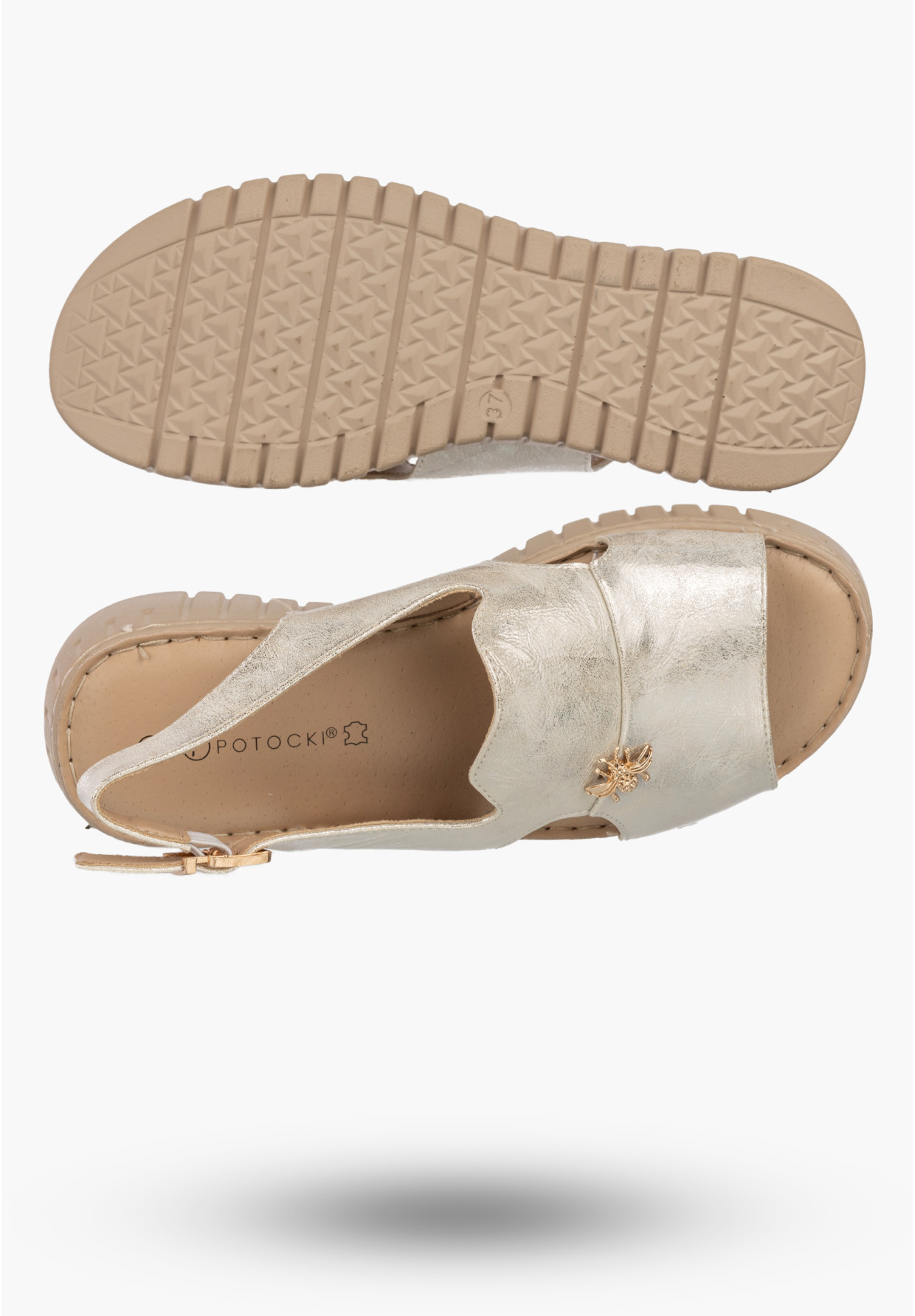 Sandały Damskie Ekoskóra Eleganckie Buty Stylowe Na Platformie Złote