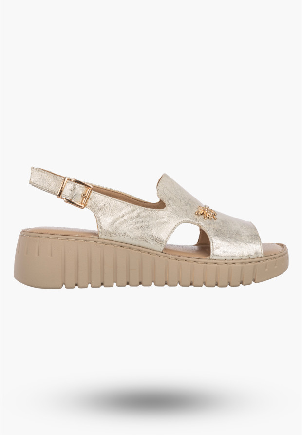 Sandały Damskie Ekoskóra Eleganckie Buty Stylowe Na Platformie Złote