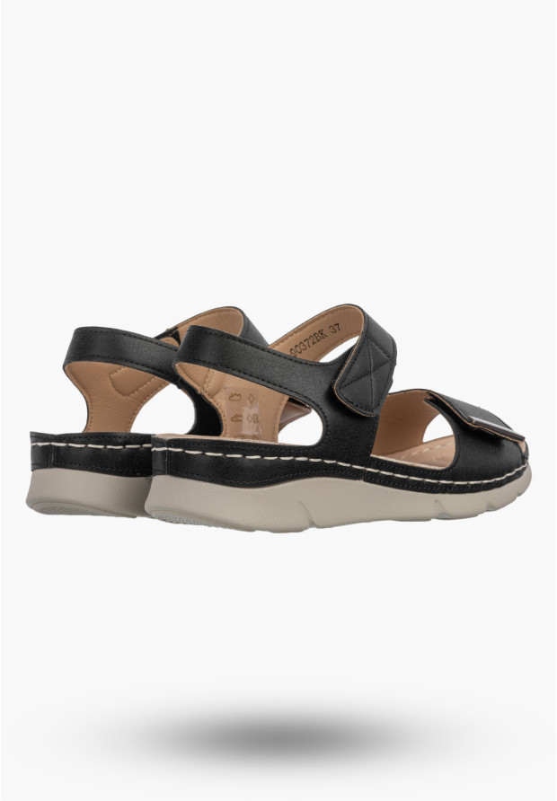 Sandały Damskie Ekoskóra Casual Buty Na Rzepy Letnie Lekkie Czarne