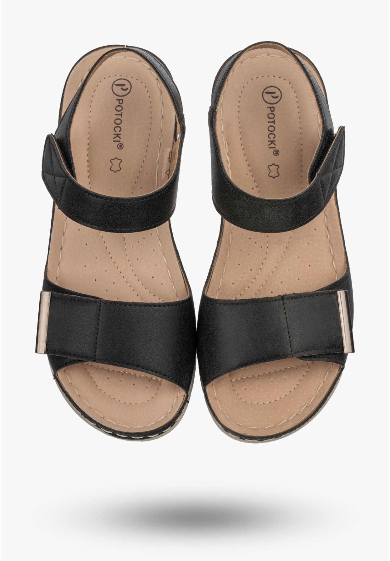 Sandały Damskie Ekoskóra Casual Buty Na Rzepy Letnie Lekkie Czarne