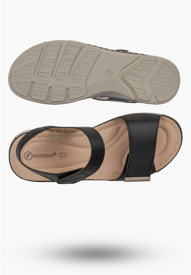 Sandały Damskie Ekoskóra Casual Buty Na Rzepy Letnie Lekkie Czarne