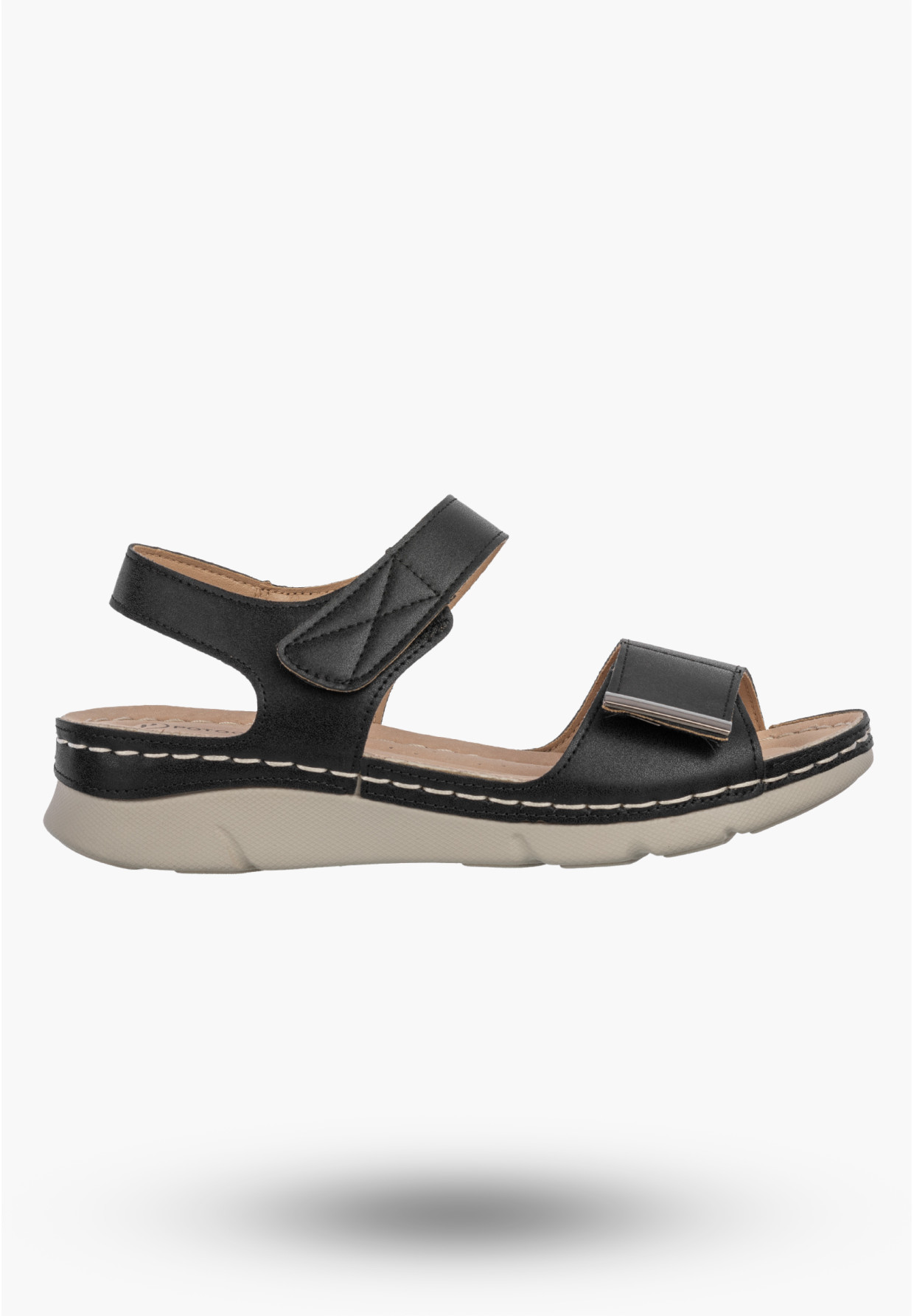 Sandały Damskie Ekoskóra Casual Buty Na Rzepy Letnie Lekkie Czarne