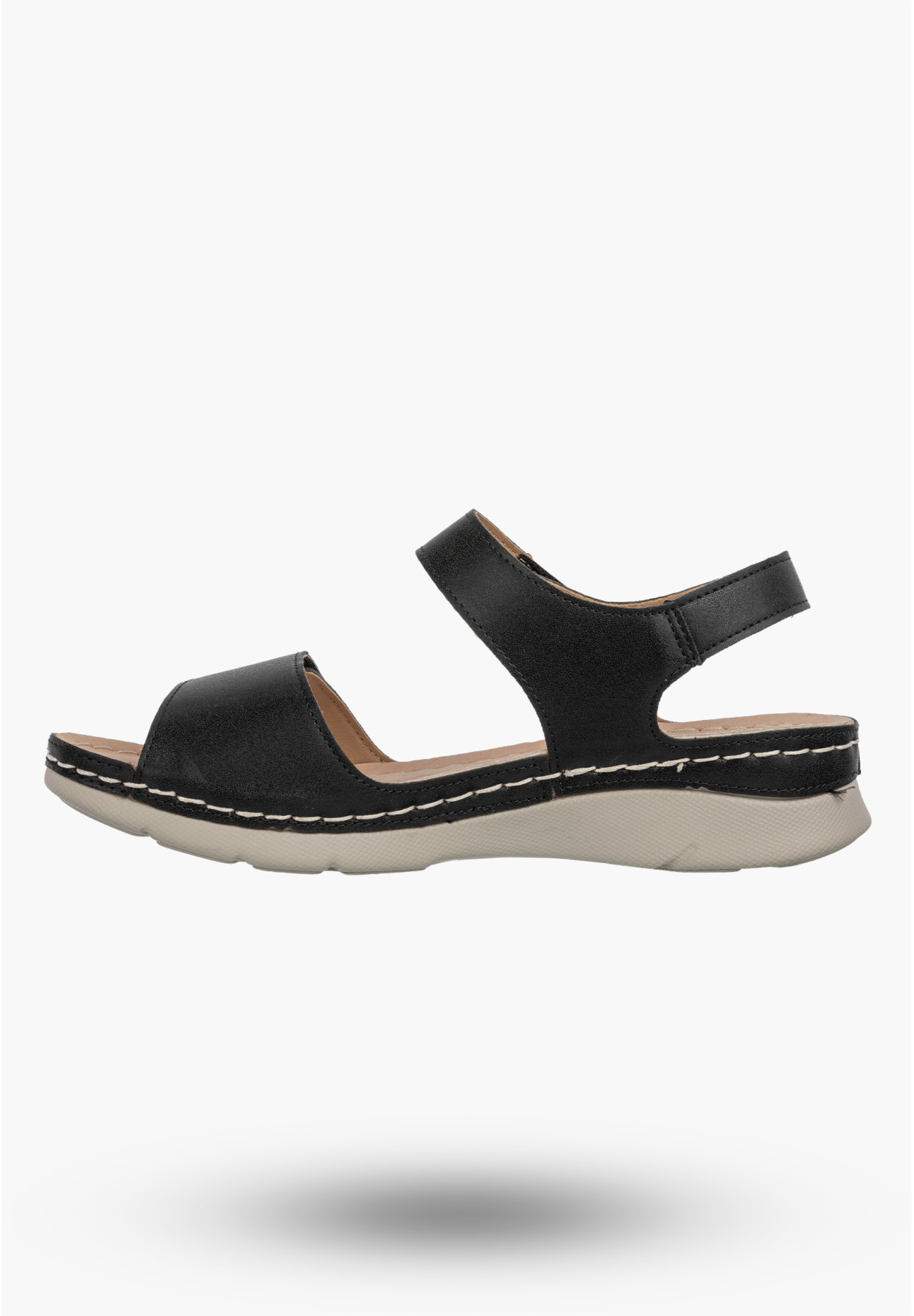Sandały Damskie Ekoskóra Casual Buty Na Rzepy Letnie Lekkie Czarne