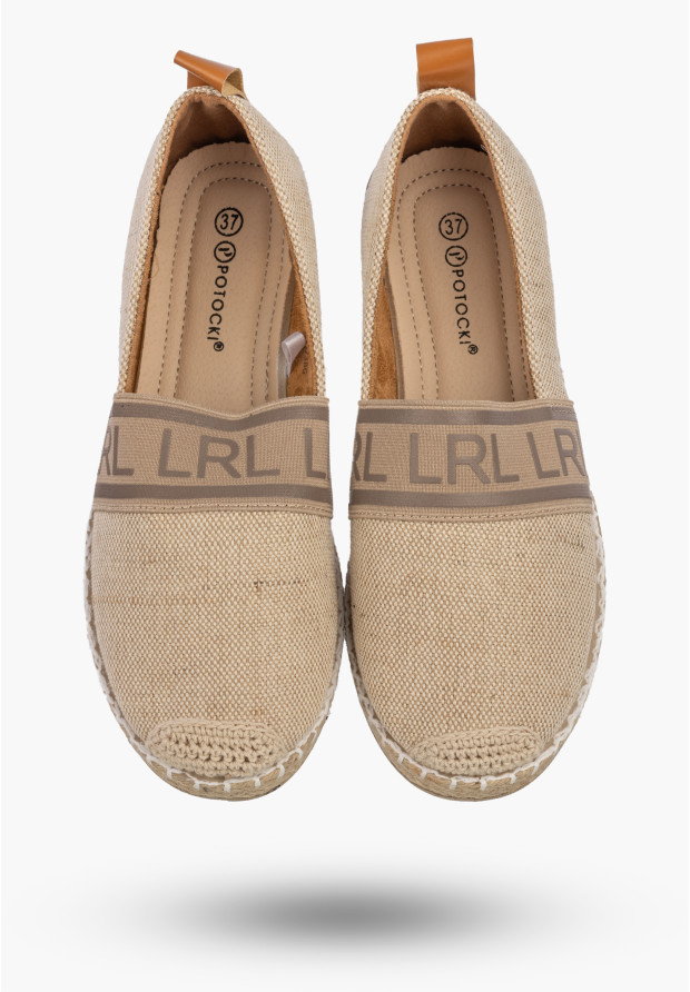 Espadryle Damskie Materiałowe Buty Wsuwane Lekkie Casual Beżowe
