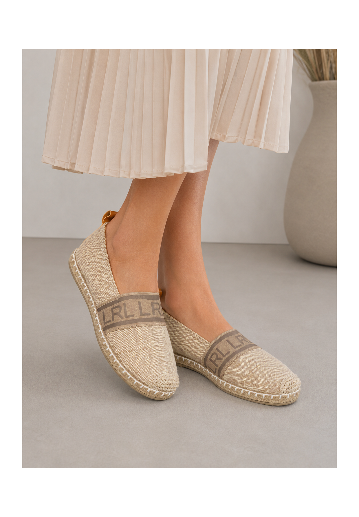 Espadryle Damskie Materiałowe Buty Wsuwane Lekkie Casual Beżowe