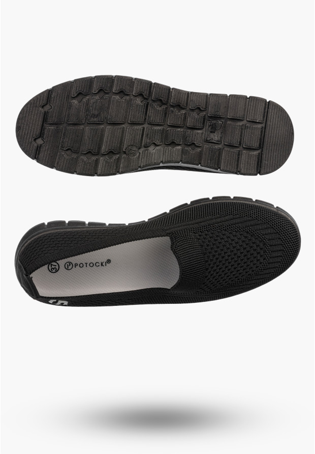 Półbuty Sportowe Damskie Tekstylne Buty Wsuwane Sneakersy Slip On Czarne