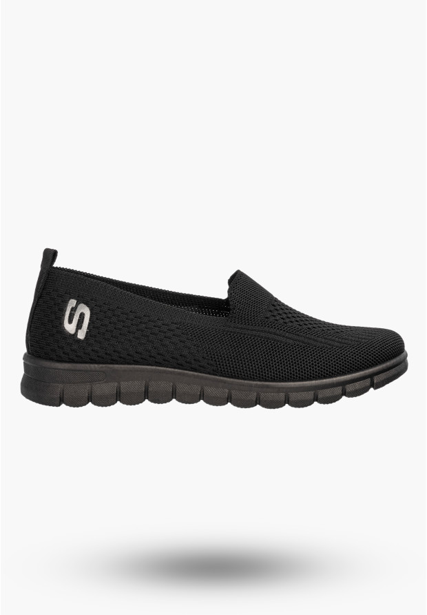 Półbuty Sportowe Damskie Tekstylne Buty Wsuwane Sneakersy Slip On Czarne
