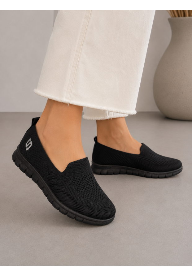 Półbuty Sportowe Damskie Tekstylne Buty Wsuwane Sneakersy Slip On Czarne