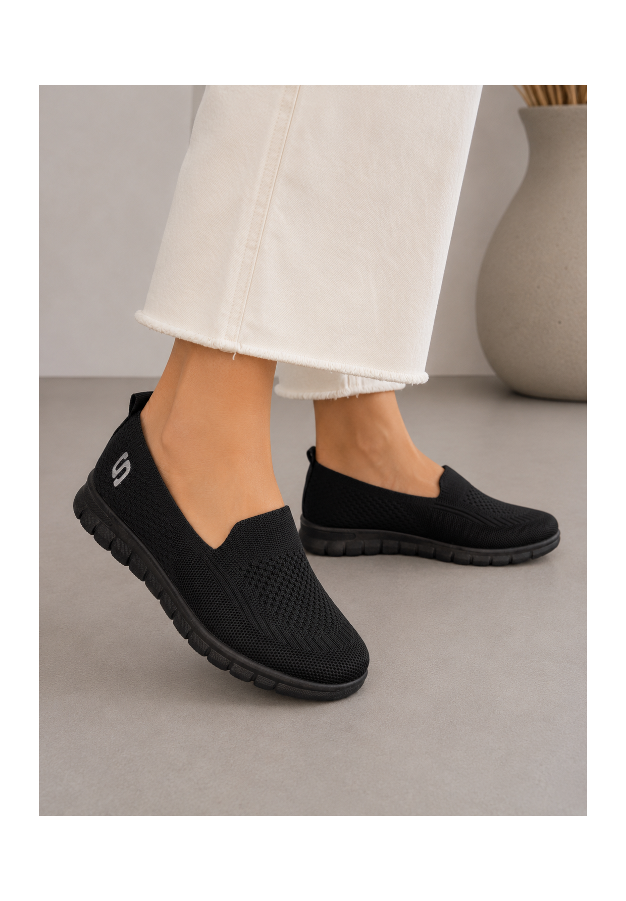 Półbuty Sportowe Damskie Tekstylne Buty Wsuwane Sneakersy Slip On Czarne