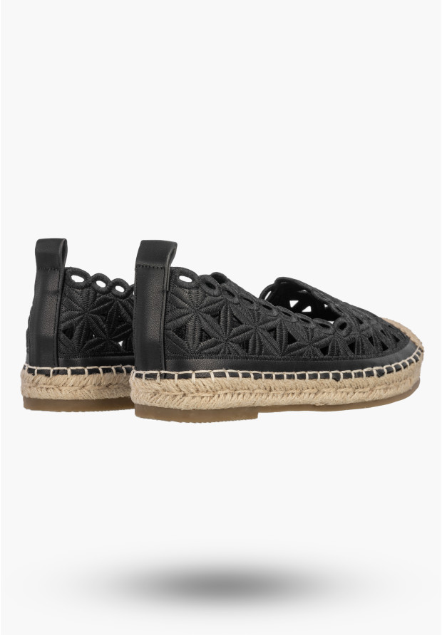 Espadryle Damskie Ażurowe Buty Letnie Wsuwane Plecione Czarne