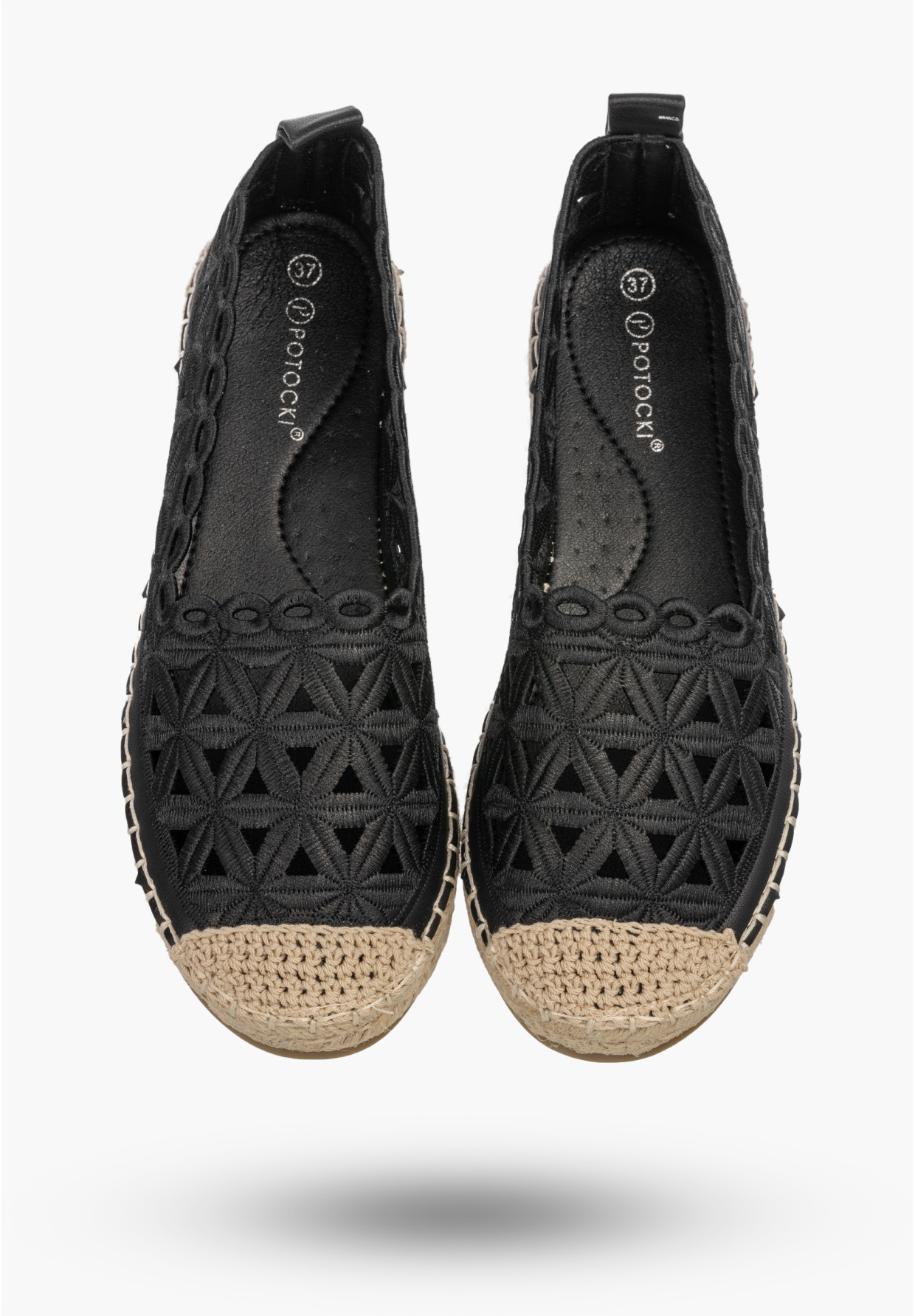 Espadryle Damskie Ażurowe Buty Letnie Wsuwane Plecione Czarne
