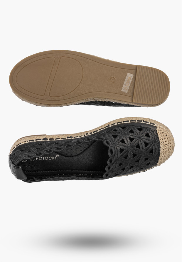 Espadryle Damskie Ażurowe Buty Letnie Wsuwane Plecione Czarne