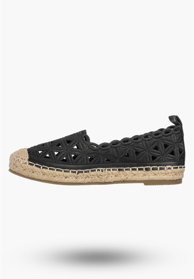 Espadryle Damskie Ażurowe Buty Letnie Wsuwane Plecione Czarne