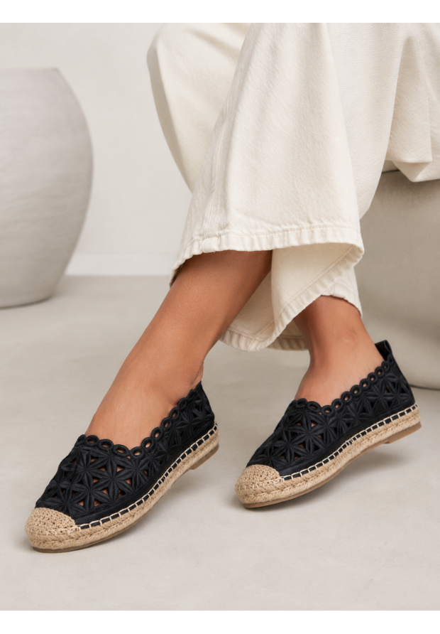 Espadryle Damskie Ażurowe Buty Letnie Wsuwane Plecione Czarne