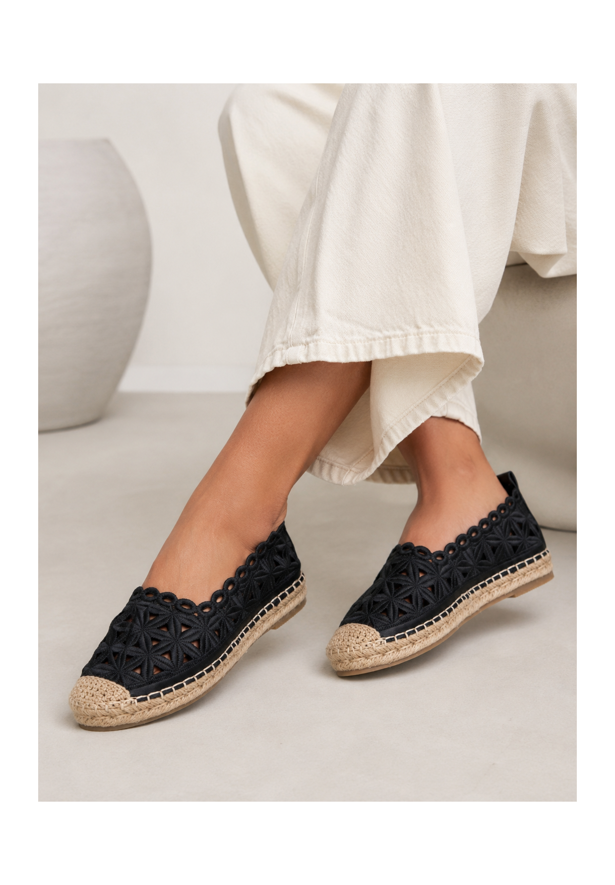 Espadryle Damskie Ażurowe Buty Letnie Wsuwane Plecione Czarne