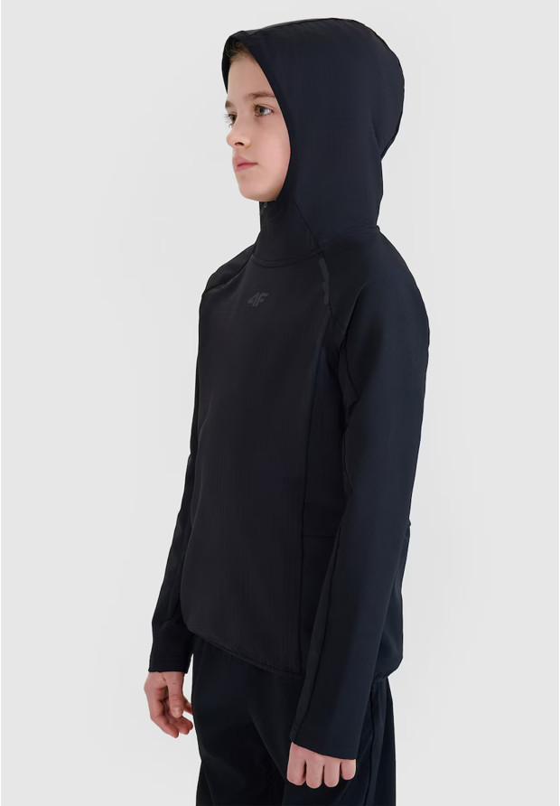Bluza Dziecięca 4F Trekkingowa Sportowa Nierozpinana Z Kapturem Czarna 4FJWSS25TFSWU535