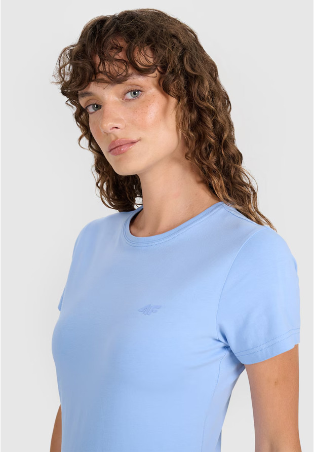 Koszulka Damska 4F T-shirt Slim Fit Gładki Sportowy Niebieski 4FWMM00TTSHF2255