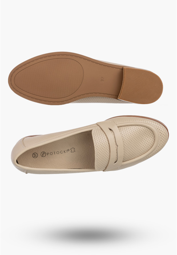 Mokasyny Damskie Ekoskóra Półbuty Eleganckie Buty Casual Beżowe Potocki