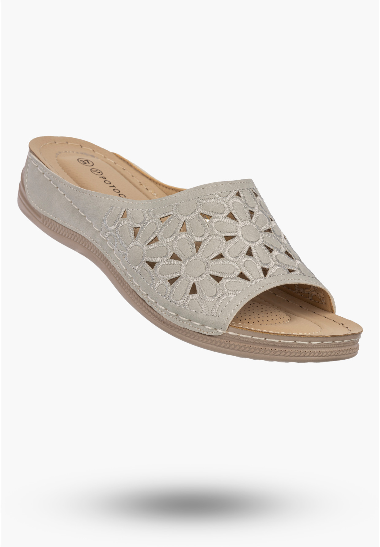 Klapki Damskie Ekoskóra Ażurowe Kwiatowe Lekkie Wygodne Na Lato Szare