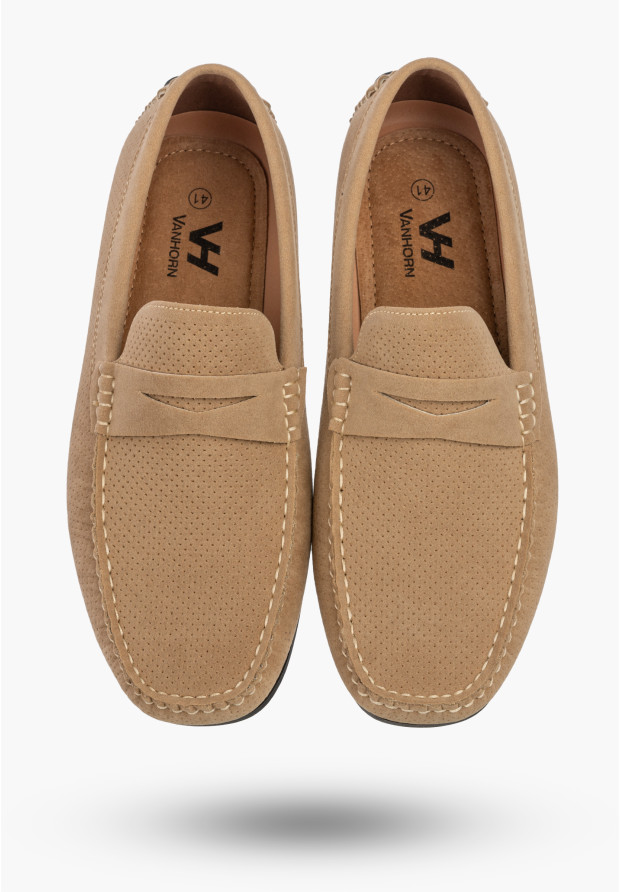 Mokasyny Męskie Ażurowe Eleganckie Wizytowe Buty Casual Beżowe Vanhorn