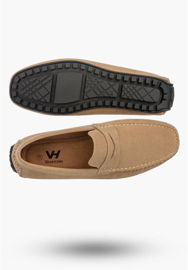 Mokasyny Męskie Ażurowe Eleganckie Wizytowe Buty Casual Beżowe Vanhorn
