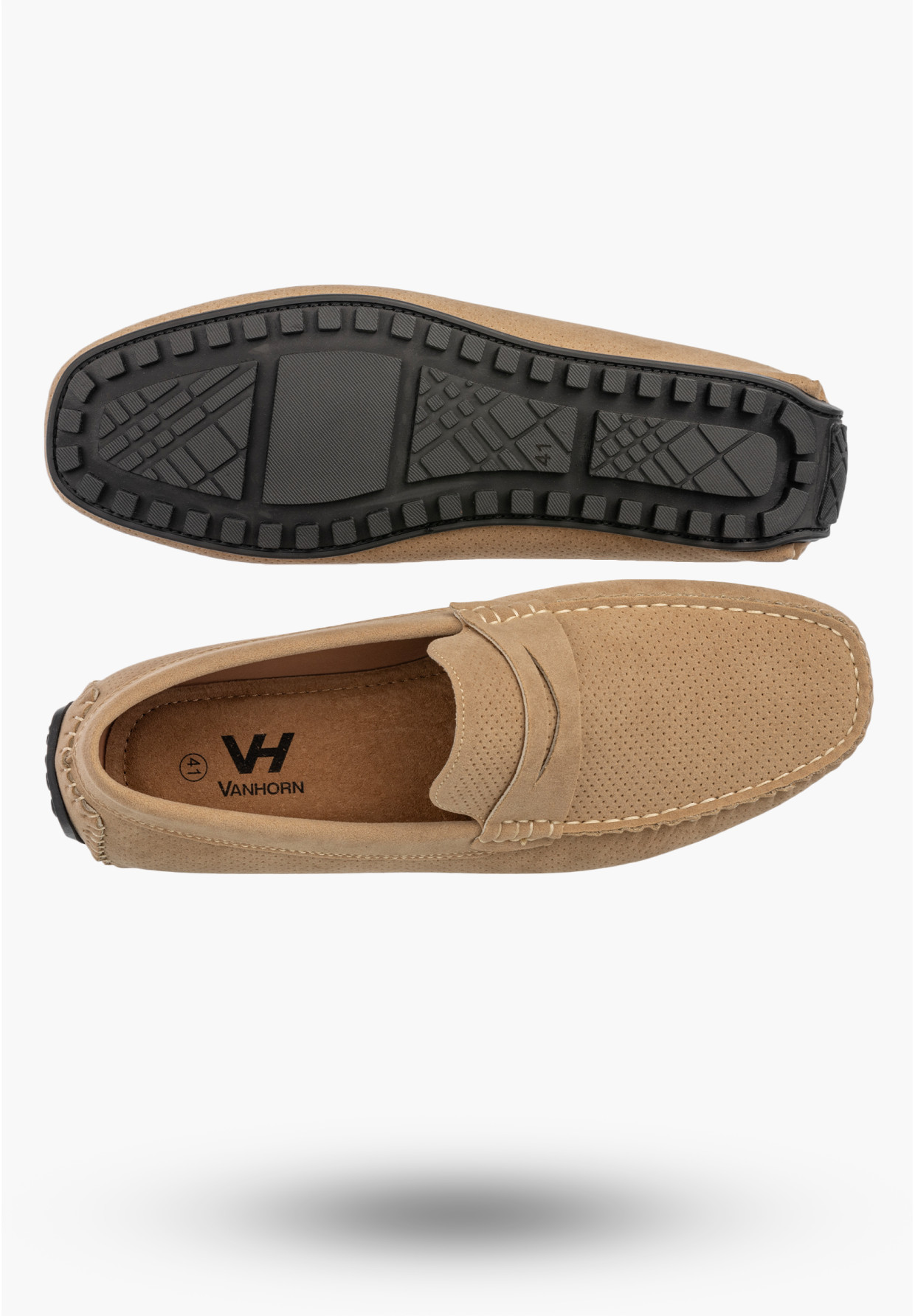 Mokasyny Męskie Ażurowe Eleganckie Wizytowe Buty Casual Beżowe Vanhorn