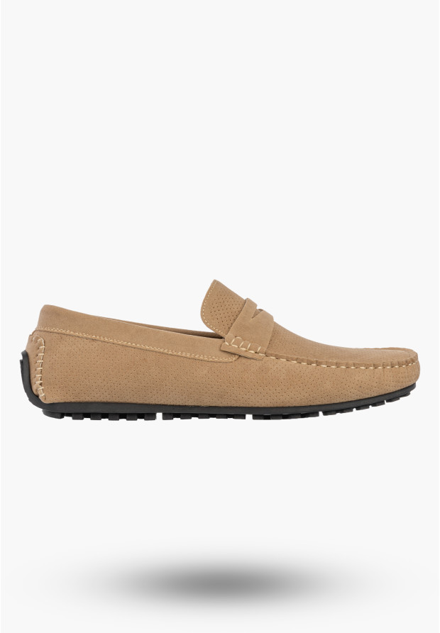Mokasyny Męskie Ażurowe Eleganckie Wizytowe Buty Casual Beżowe Vanhorn