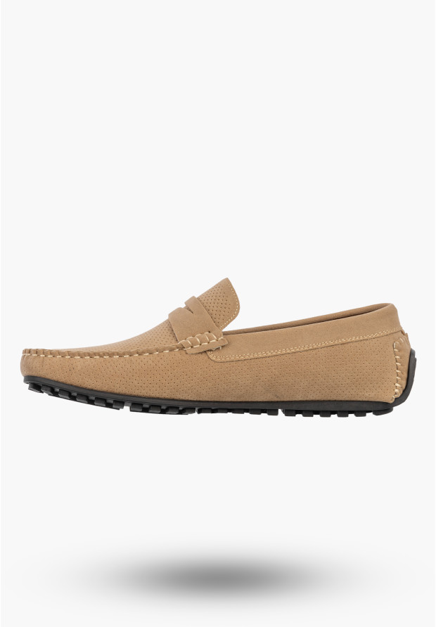 Mokasyny Męskie Ażurowe Eleganckie Wizytowe Buty Casual Beżowe Vanhorn