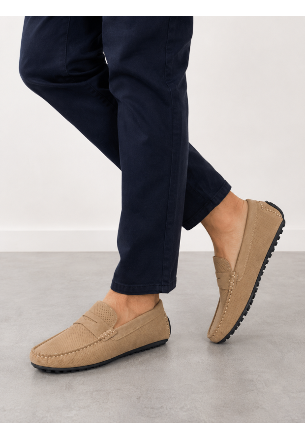 Mokasyny Męskie Ażurowe Eleganckie Wizytowe Buty Casual Beżowe Vanhorn
