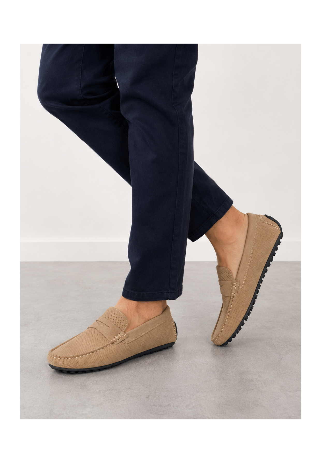 Mokasyny Męskie Ażurowe Eleganckie Wizytowe Buty Casual Beżowe Vanhorn