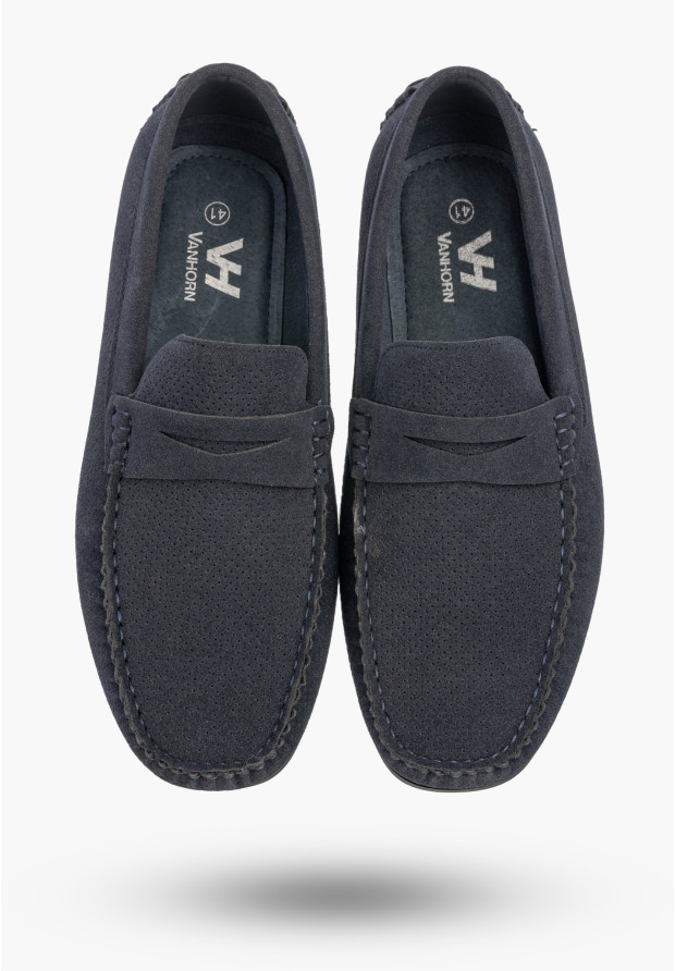 Mokasyny Męskie Ażurowe Eleganckie Wizytowe Buty Casual Granatowe Vanhorn